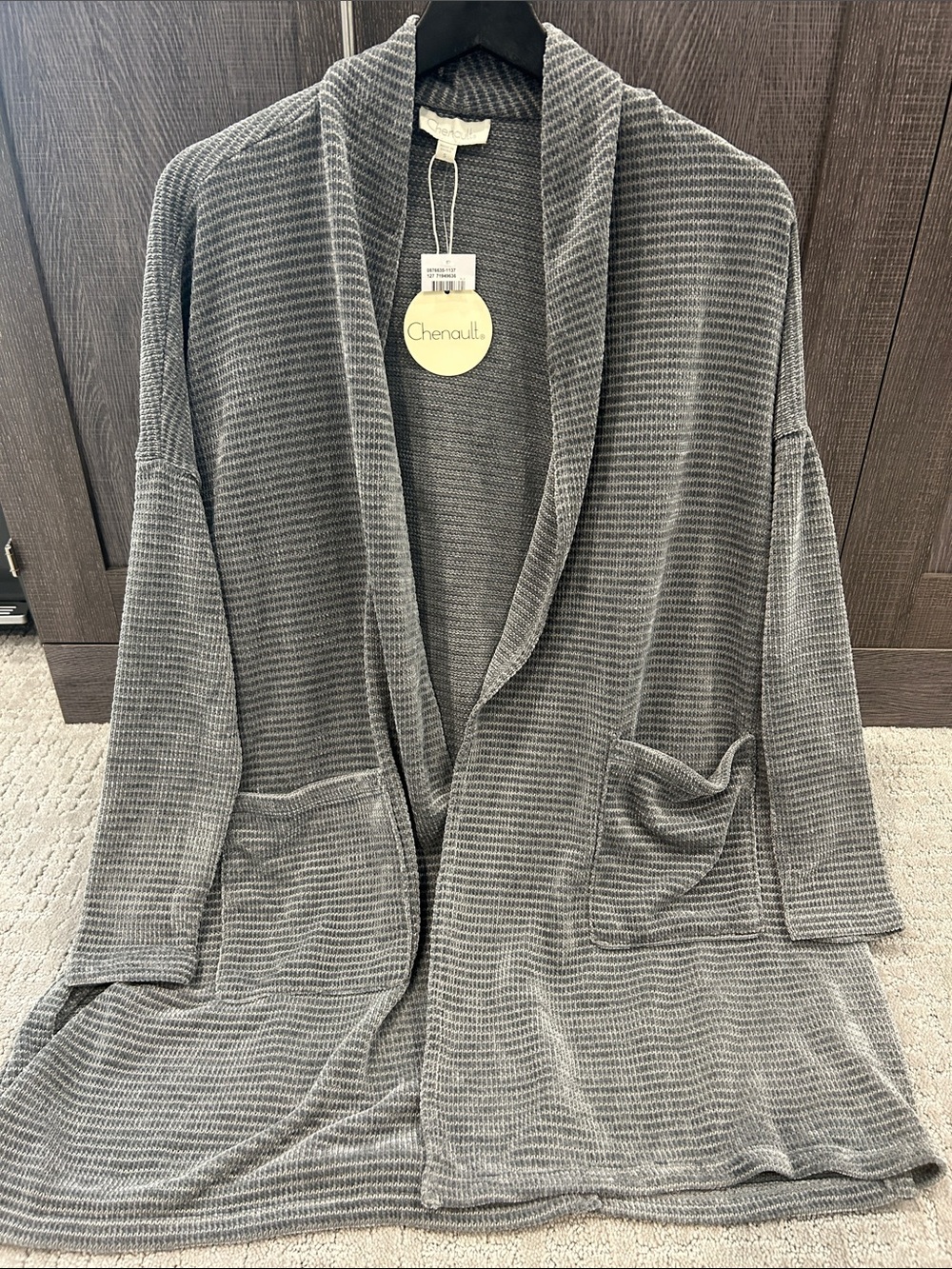 Chenault Charcoal Ribbed Hoodless Open-Front Cardigan